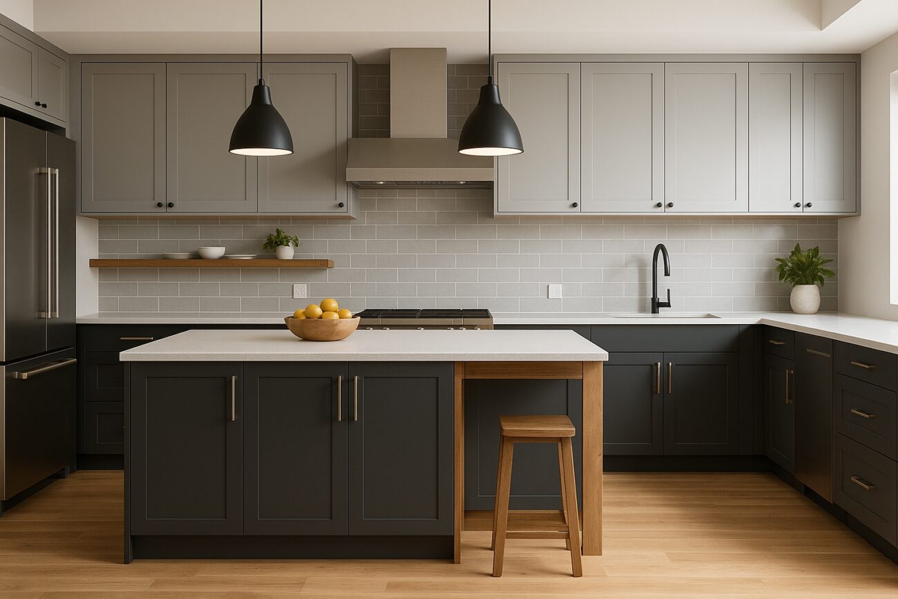 Charcoal dove grey two-tone kitchen industrial style 2025